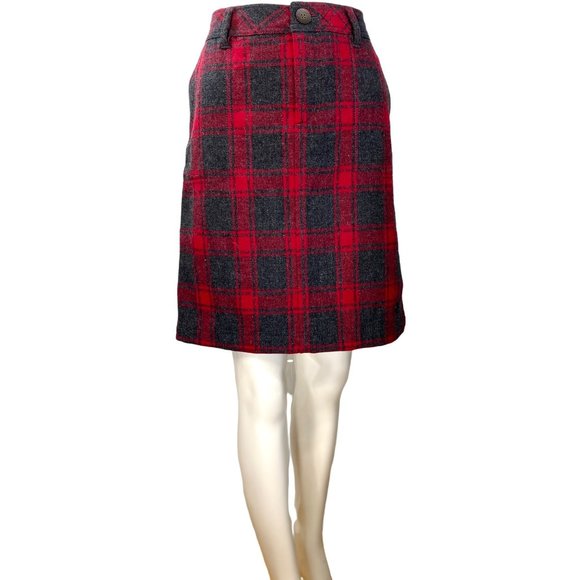 Eddie Bauer Red Plaid Wool Blend A-Line Skirt 4 - Picture 1 of 7